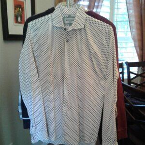 men's Express fitted yellow and brown flower patterned dress shirt large